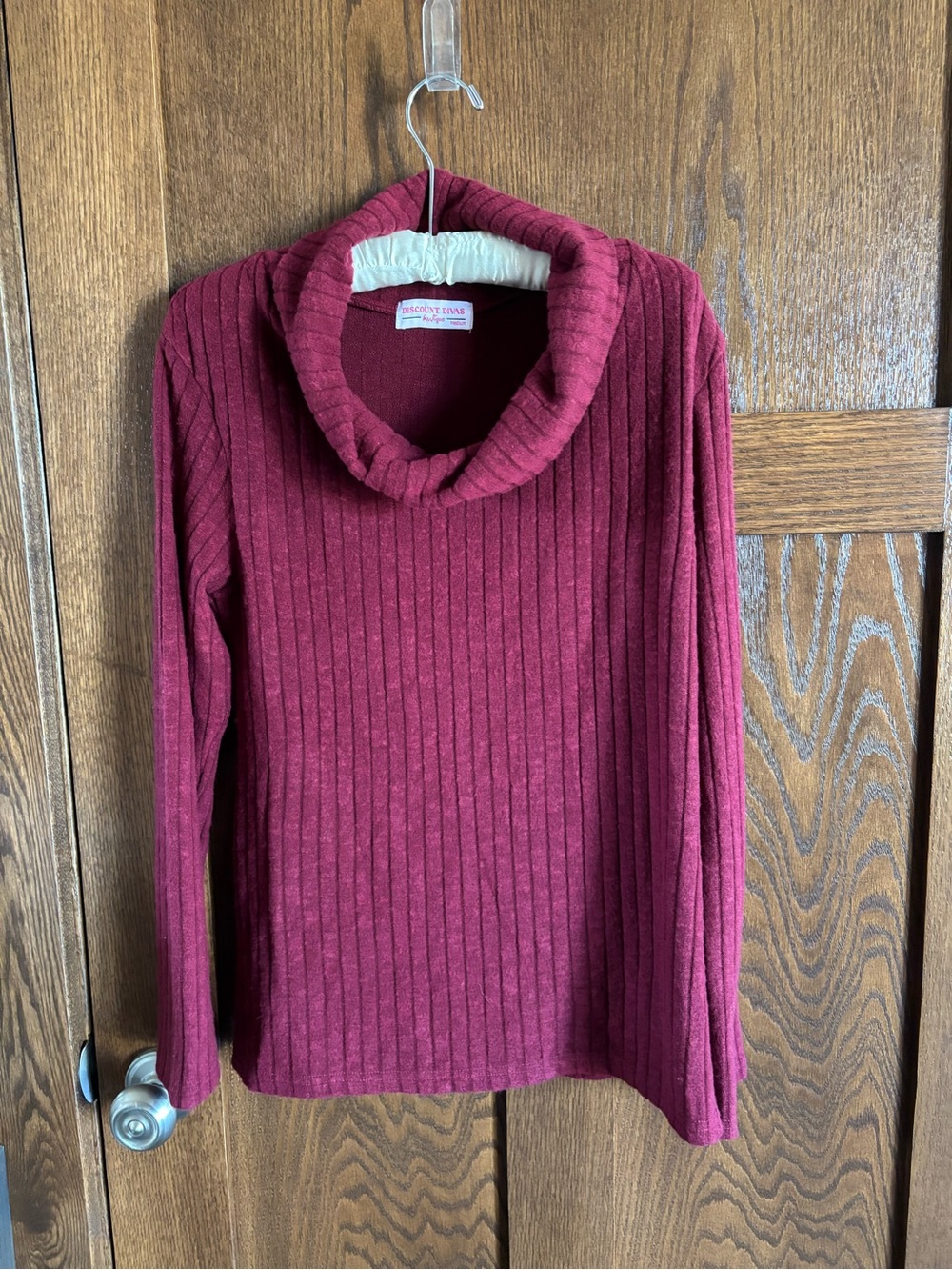 DD Designs Hacci Wide Ribbed Cowl Neck Sweater by DD Design - Wine. Medium.